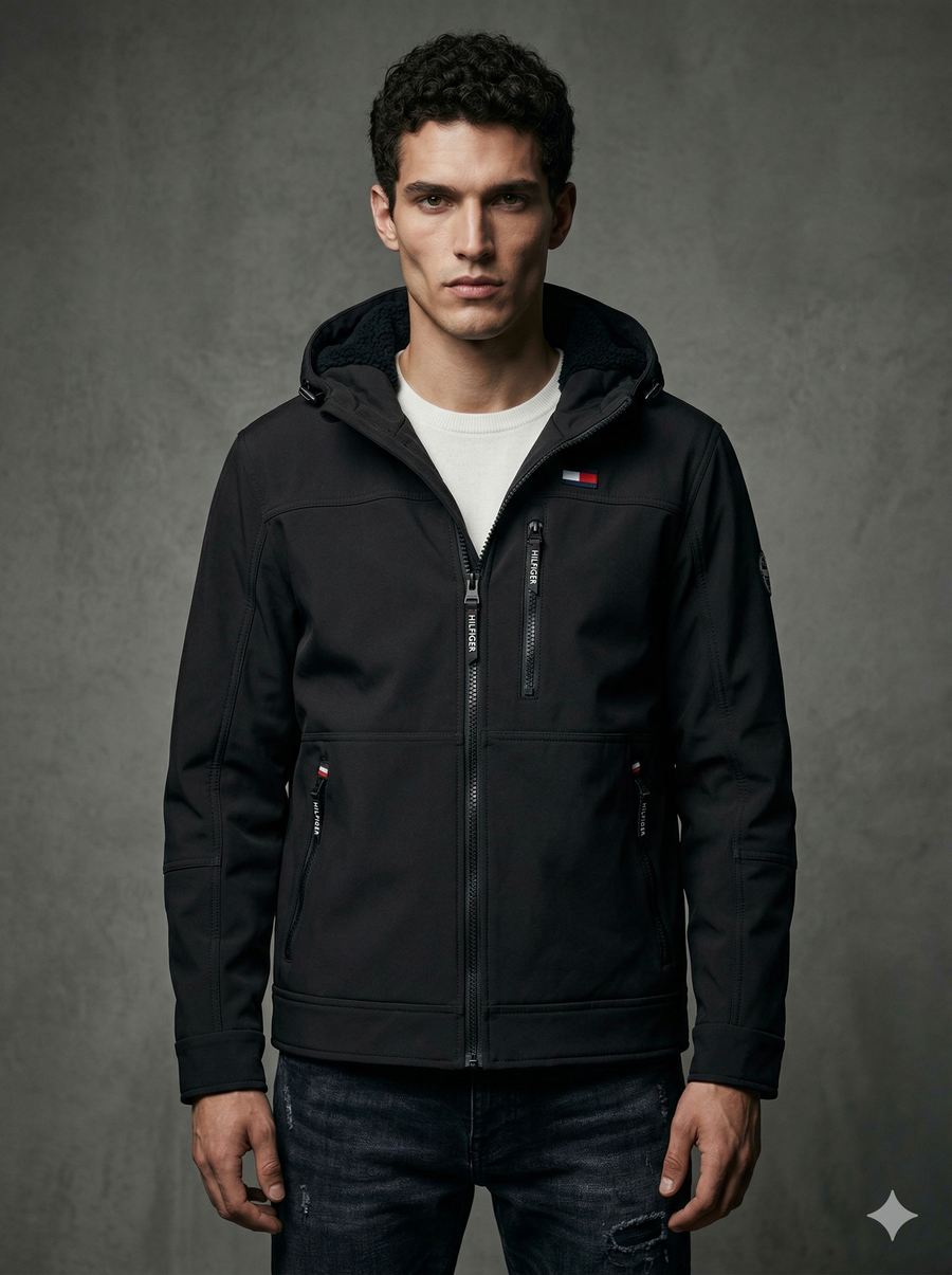Tommy Hilfiger Men's Filled Soft Shell Hooded Open Bottom Jacket