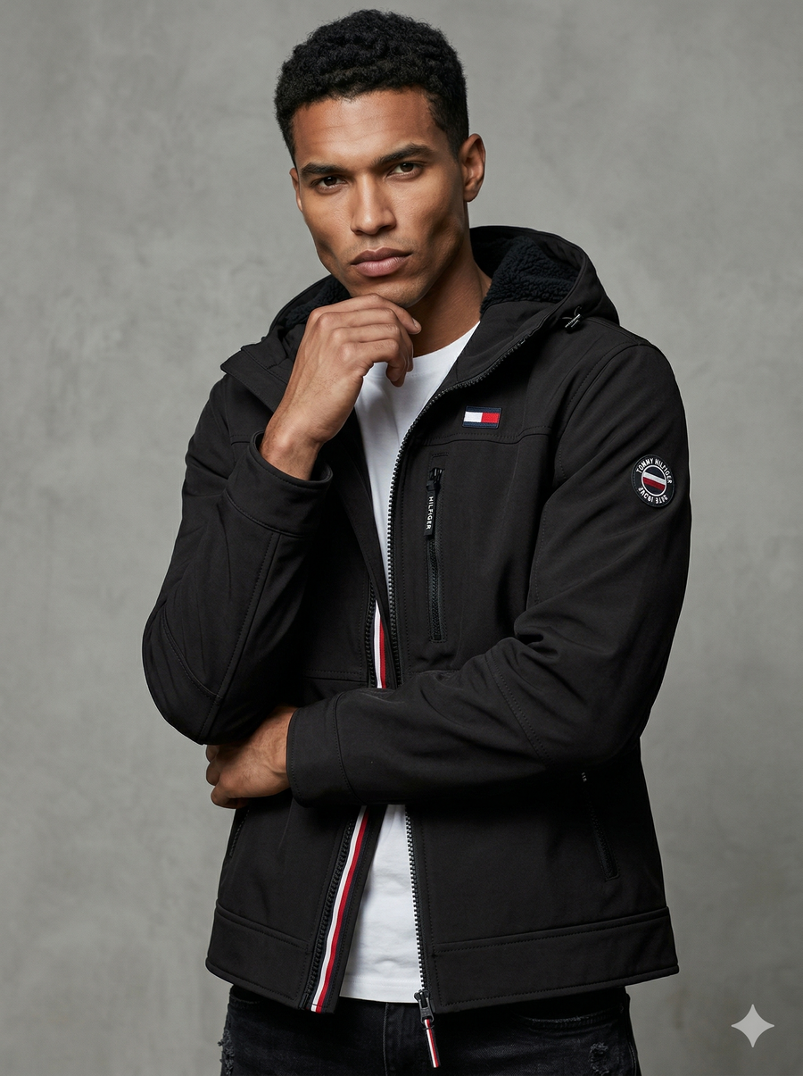 Tommy Hilfiger Men's Filled Soft Shell Hooded Open Bottom Jacket