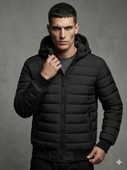 DKNY Mens Quilted Performance Hooded Bomber Down Jacket