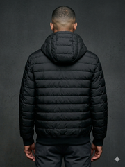 DKNY Mens Quilted Performance Hooded Bomber Down Jacket