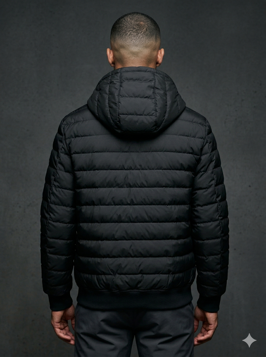 DKNY Mens Quilted Performance Hooded Bomber Down Jacket