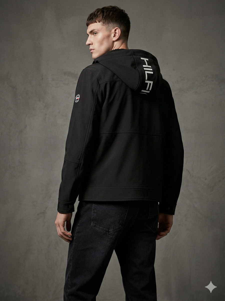 Tommy Hilfiger Men's Filled Soft Shell Hooded Open Bottom Jacket