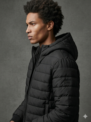 DKNY Mens Quilted Performance Hooded Bomber Down Jacket