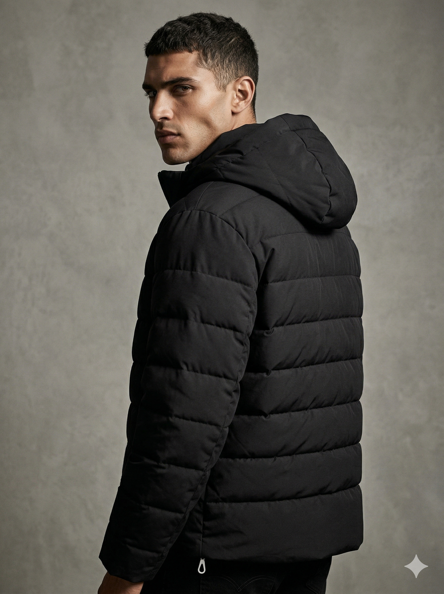 DKNY Men’s Mid-Weight Hooded Softshell Jacket – Quilted Water-Resistant Winter Coat with Storm Cuffs
