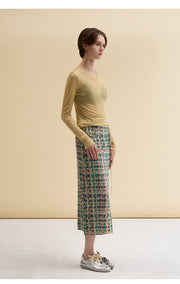 [SWOOP] LAPLI Tweed Pattern Belt Skirt_SWLASKTBDG