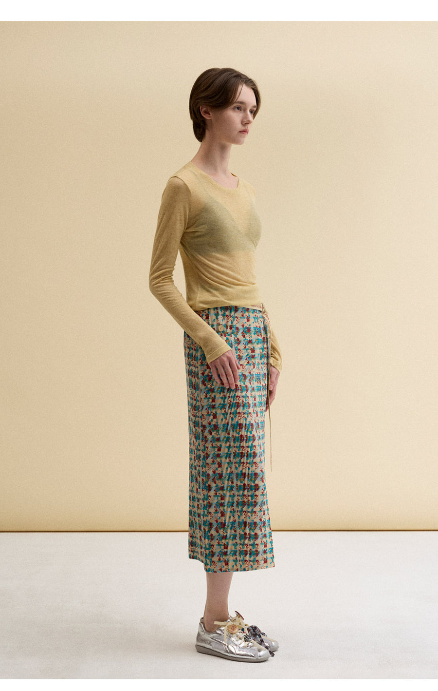 [SWOOP] LAPLI Tweed Pattern Belt Skirt_SWLASKTBDG