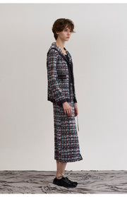[SWOOP] LAPLI Tweed Pattern Belt Skirt_SWLASKTBDG