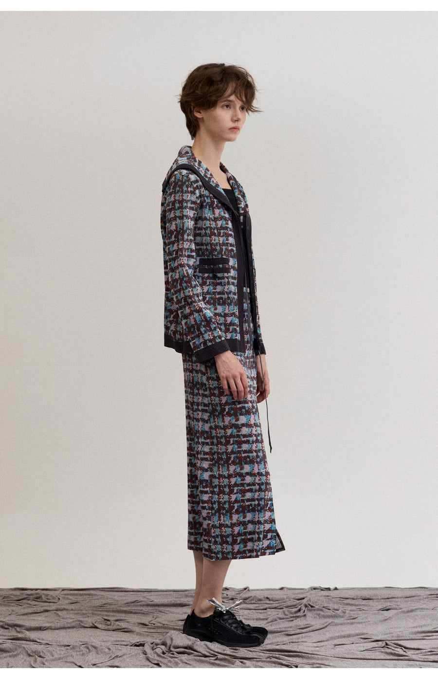 [SWOOP] LAPLI Tweed Pattern Belt Skirt_SWLASKTBDG