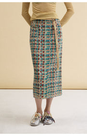 [SWOOP] LAPLI Tweed Pattern Belt Skirt_SWLASKTBDG