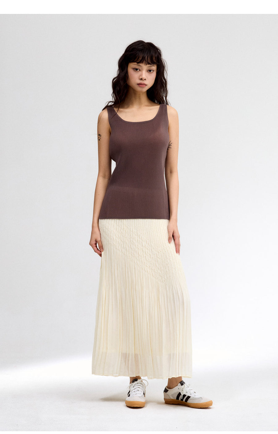 [SWOOP] LAPLI V-Stitch Flared Chiffon Skirt_SWLASKVCIV