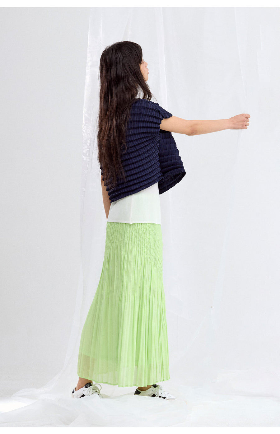 [SWOOP] LAPLI V-Stitch Flared Chiffon Skirt_SWLASKVCIV