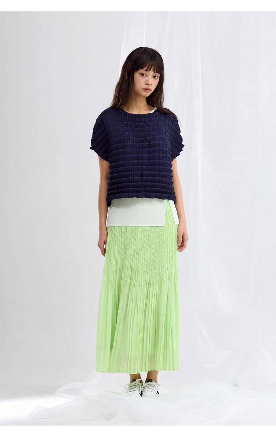 [SWOOP] LAPLI V-Stitch Flared Chiffon Skirt_SWLASKVCIV