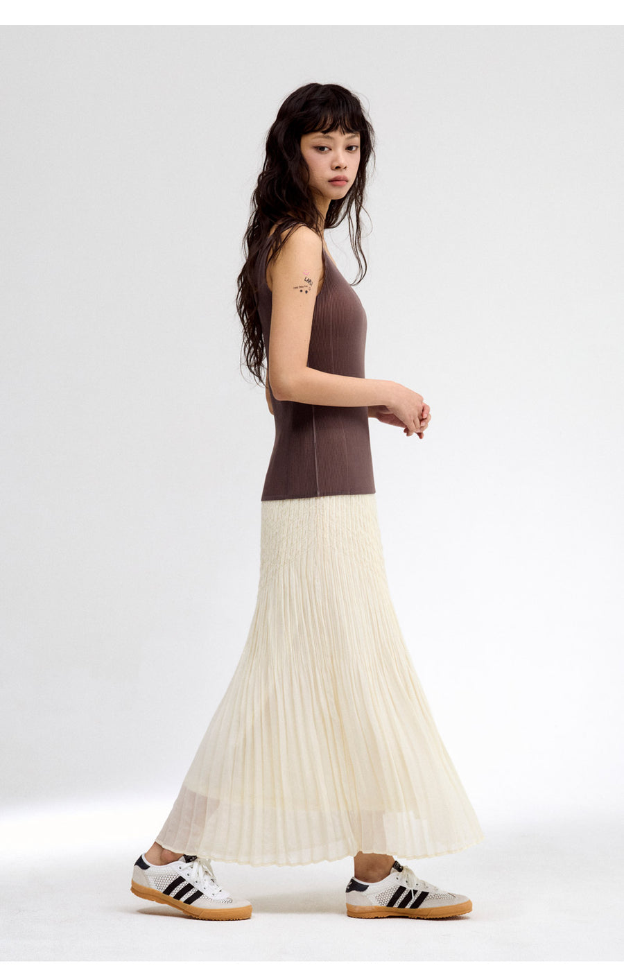 [SWOOP] LAPLI V-Stitch Flared Chiffon Skirt_SWLASKVCIV