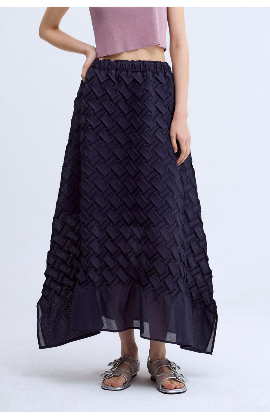 [SWOOP] LAPLI Waffle Pleated A-Line Skirt_SWLASKWADB