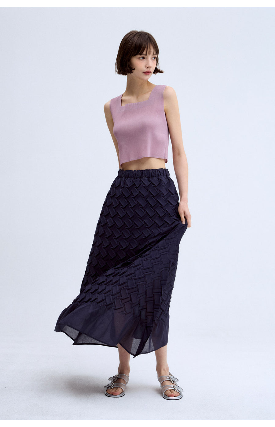 [SWOOP] LAPLI Waffle Pleated A-Line Skirt_SWLASKWADB