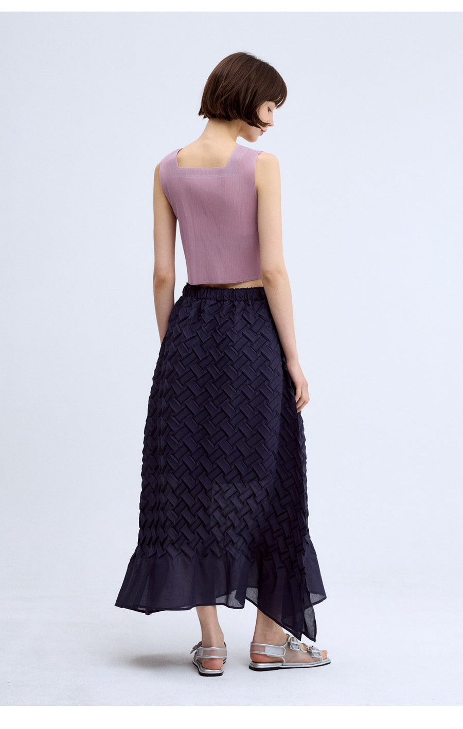 [SWOOP] LAPLI Waffle Pleated A-Line Skirt_SWLASKWADB