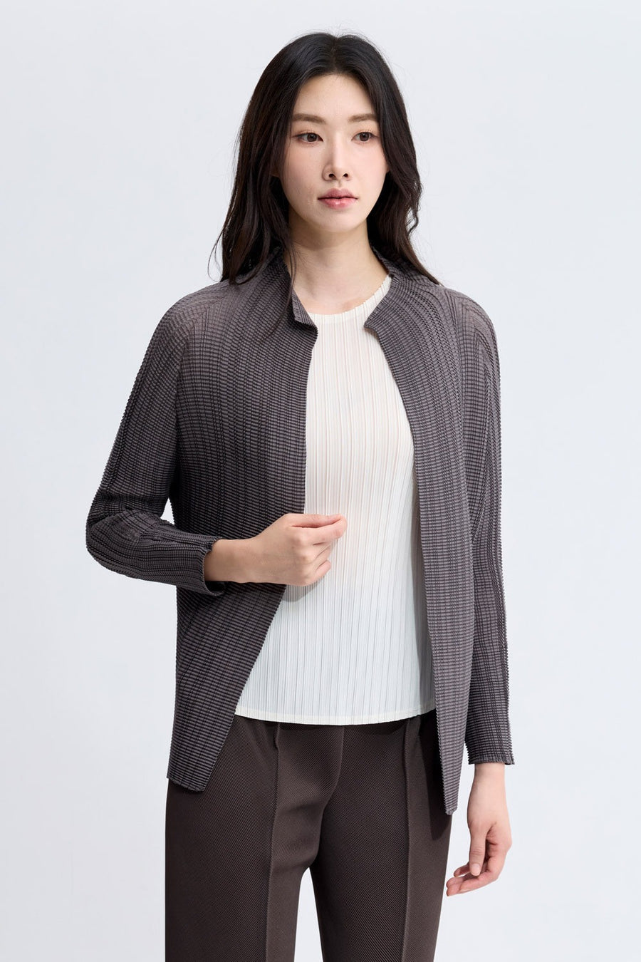 [SWOOP] Pleatsme Square-Press No-Collar Cardigan_SWPLCASPBK