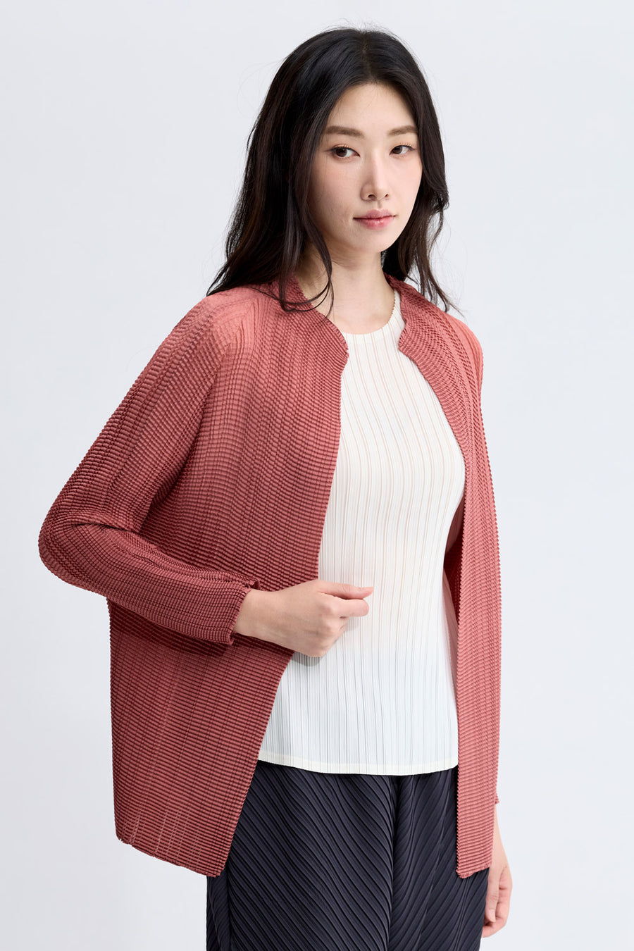 [SWOOP] Pleatsme Square-Press No-Collar Cardigan_SWPLCASPBK