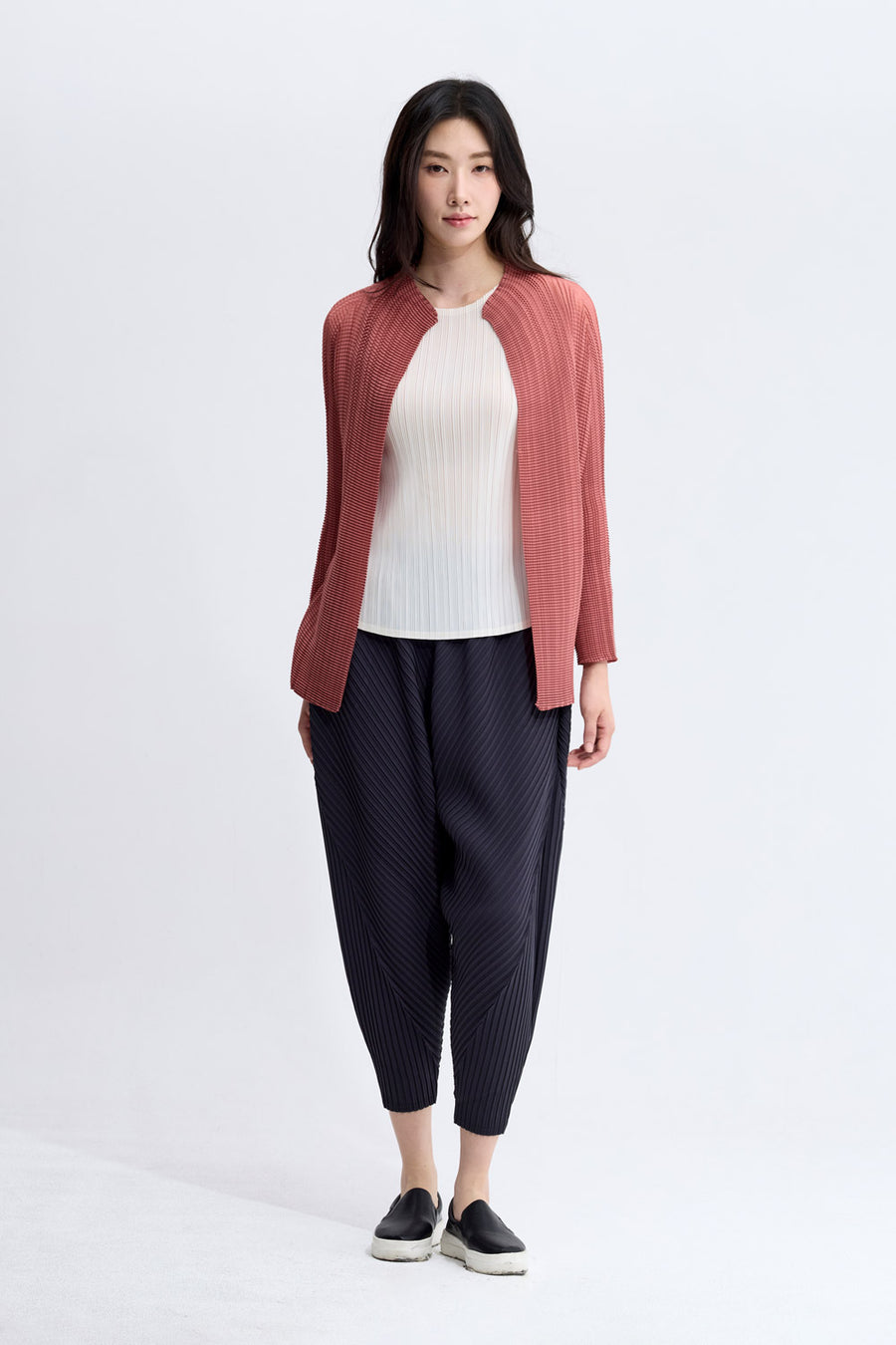 [SWOOP] Pleatsme Square-Press No-Collar Cardigan_SWPLCASPBK