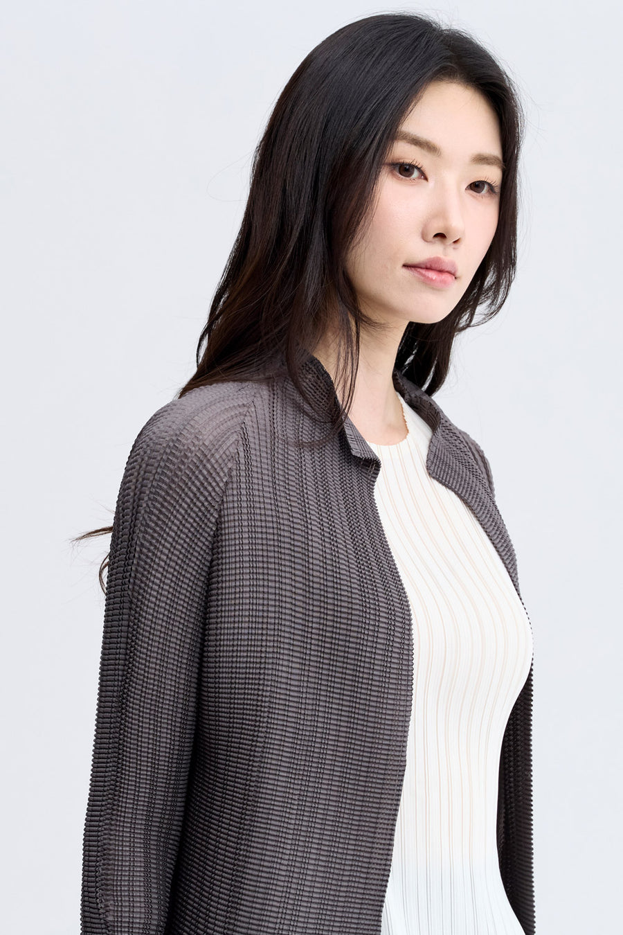 [SWOOP] Pleatsme Square-Press No-Collar Cardigan_SWPLCASPBK