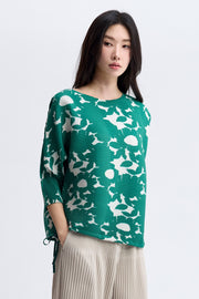 [SWOOP] Pleatsme Print Side-String T-Shirt_SWPLLWPSGR