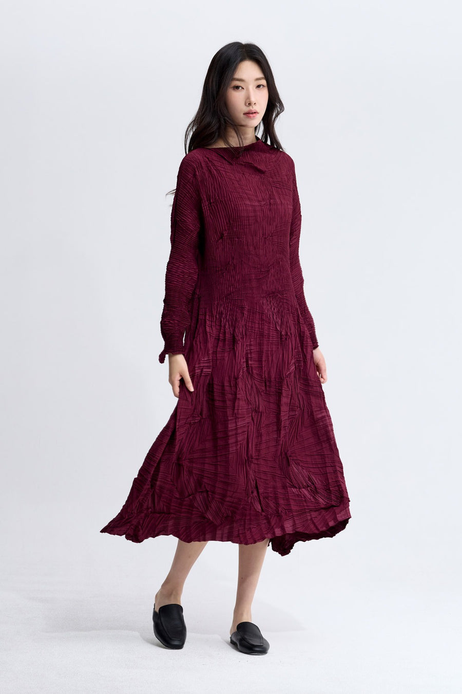 [SWOOP] Pleatsme Edge Knife Pleated Flare Dress_SWPLOWEPBK
