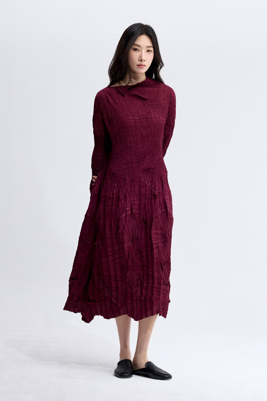[SWOOP] Pleatsme Edge Knife Pleated Flare Dress_SWPLOWEPBK