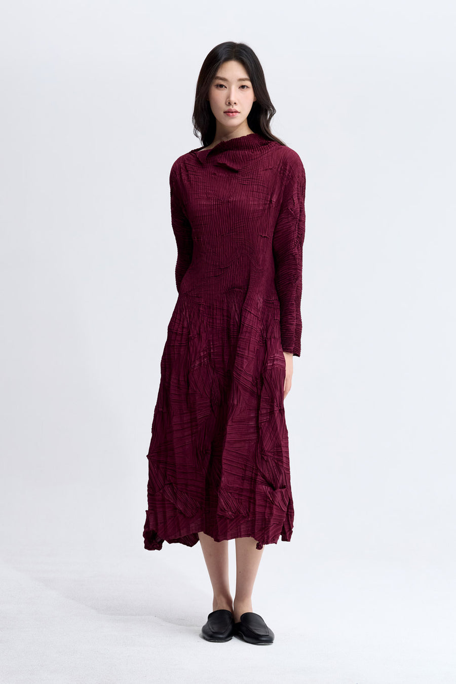 [SWOOP] Pleatsme Edge Knife Pleated Flare Dress_SWPLOWEPBK