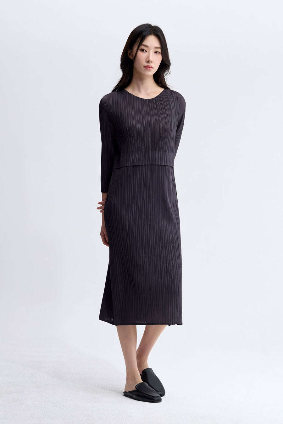 [SWOOP] Pleatsme Smart Setup Slit A-Line Dress_SWPLOWSDGR