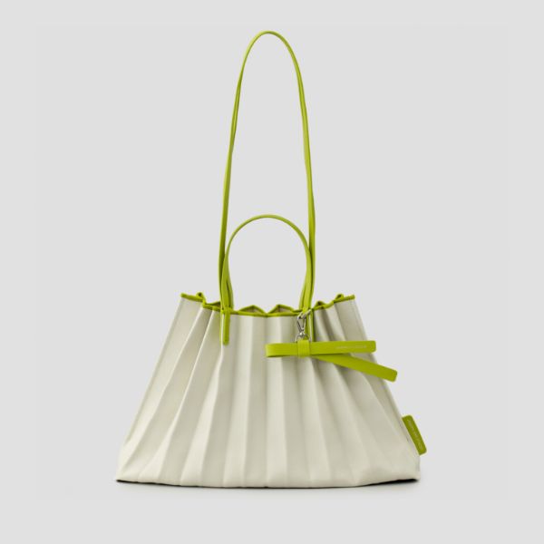 [SWOOP] JOSEPH & STACEY Lucky Pleats Canvas Coated Shopper L with Ribbon_SWJSBGCLGR
