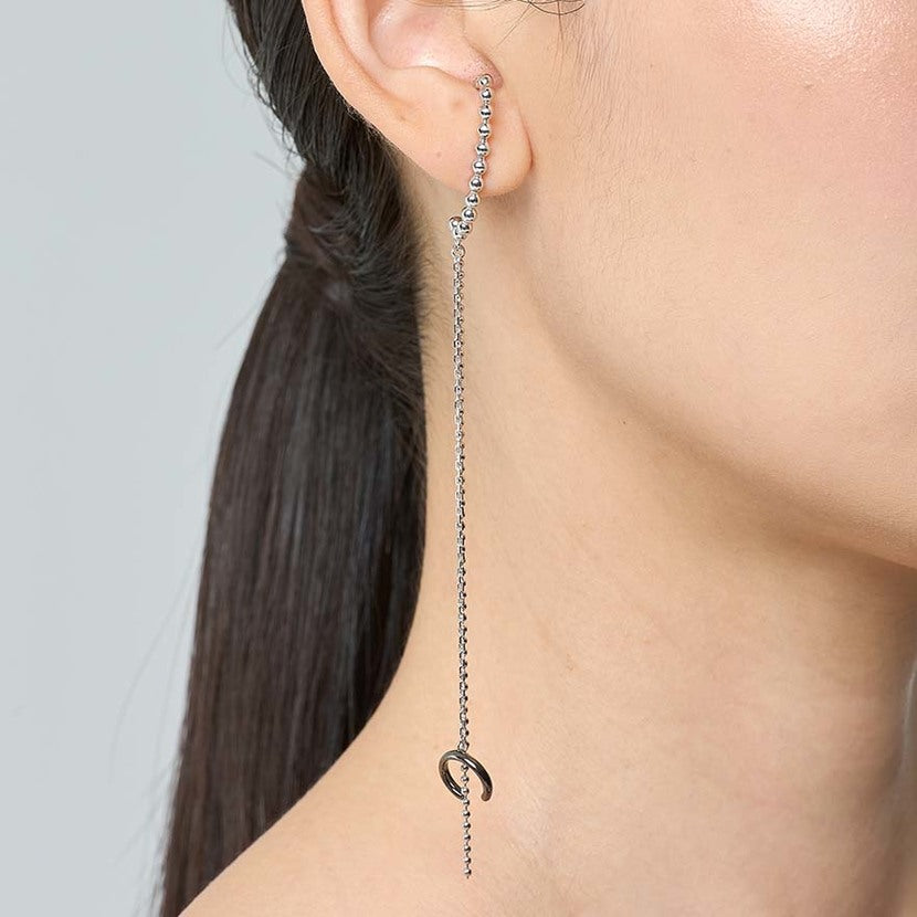 Suspender Drop Chain Ear Cuff Silver