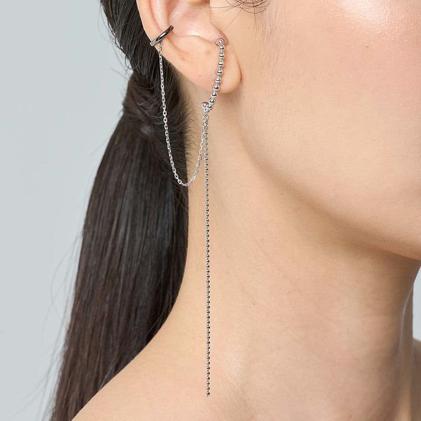 Suspender Drop Chain Ear Cuff Silver/Antique