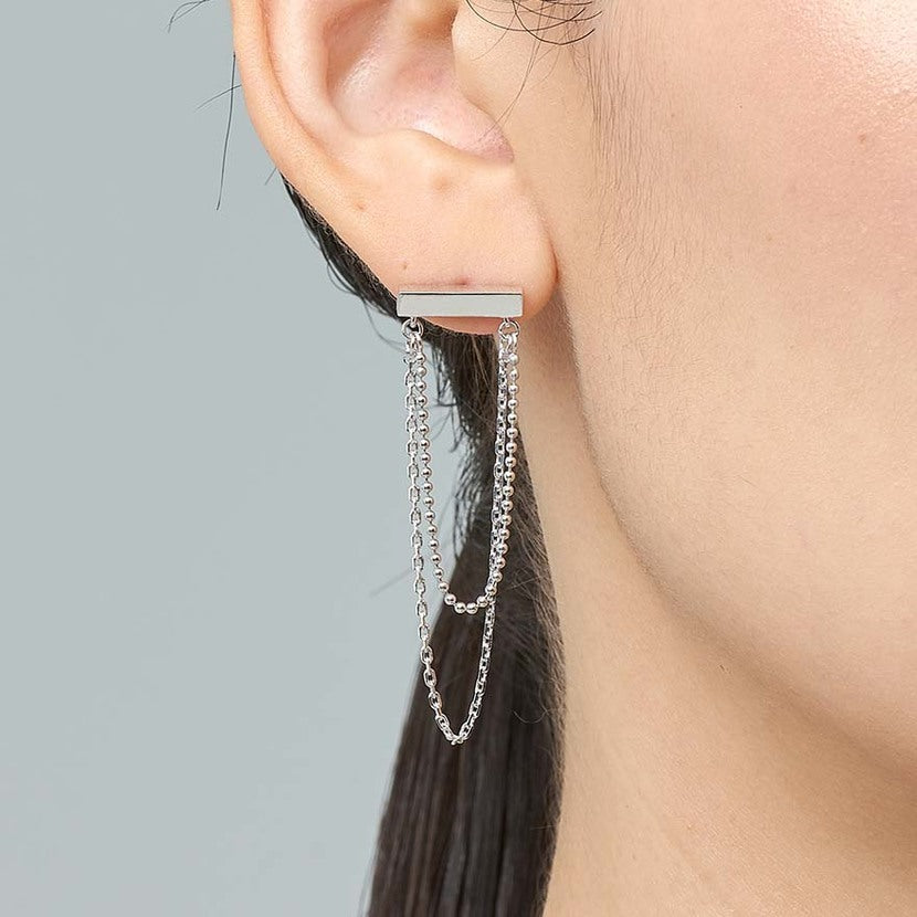 Square-bar Double-line Drop Earrings