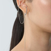 Suspender Drop Chain Ear Cuff Silver