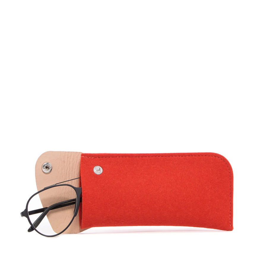 Anzen Eyeglass Sleeve - Orange Felt , Natural Leather - TheHans