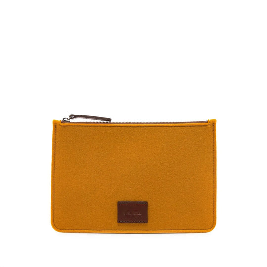 Flat Pouch Large - Turmeric Felt, Sienna Leather - TheHans