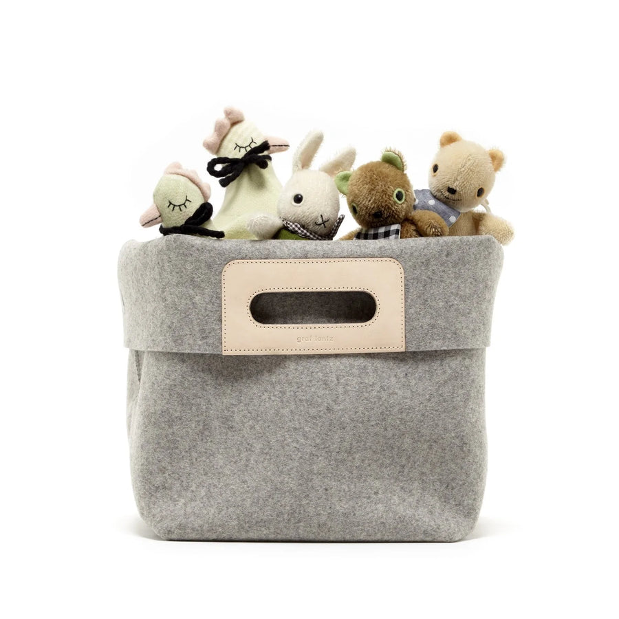 Korb Tote Bin - Granite Felt, Natural Leather - TheHans