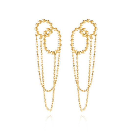 Mixed-circular Double Chain Drop Earrings