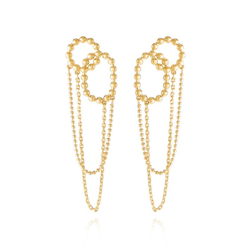 Mixed-circular Double Chain Drop Earrings