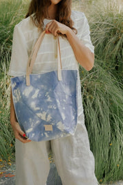 Hana Tote - Sky Tie Dye Canvas, Natural Leather - TheHans