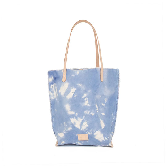 Hana Tote - Sky Tie Dye Canvas, Natural Leather - TheHans