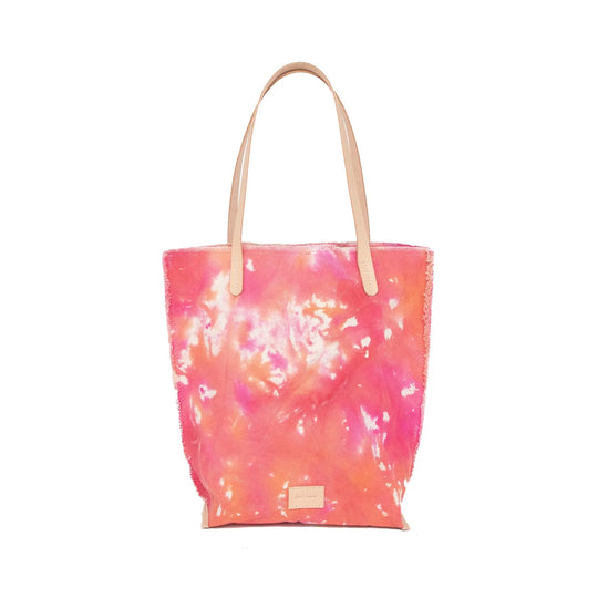 Hana Tote - Tropic Tie Dye Canvas, Natural Leather - TheHans