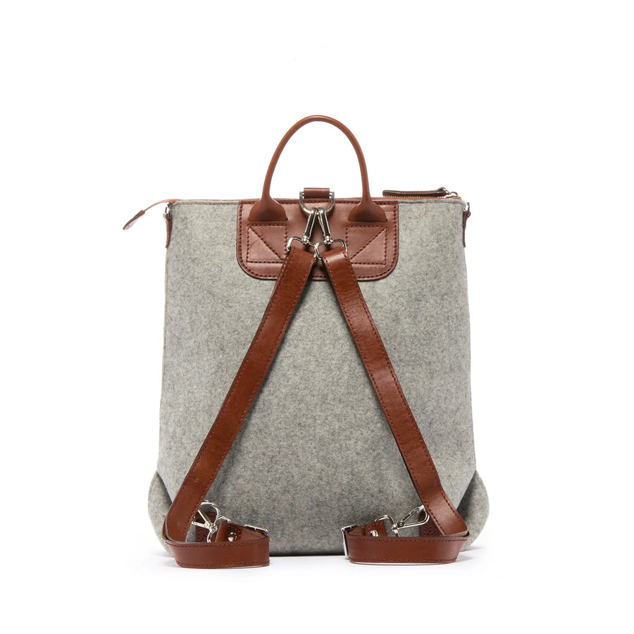 Bedford Backpack Granite Felt, Sienna Leather - TheHans