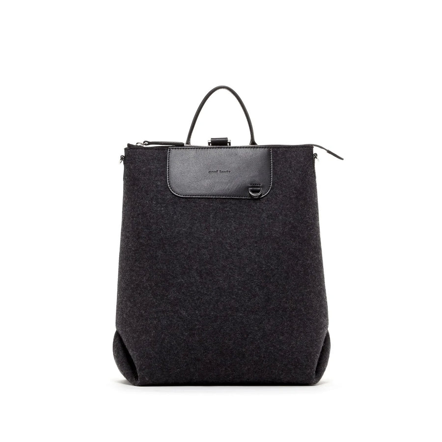 Bedford Backpack Charcoal Felt, Black Leather - TheHans