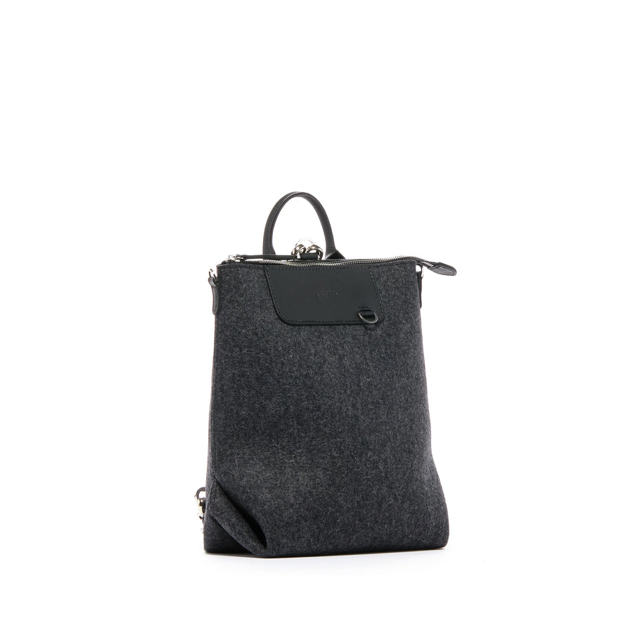 Bedford Backpack Mini Charcoal Felt, Black Leather - TheHans