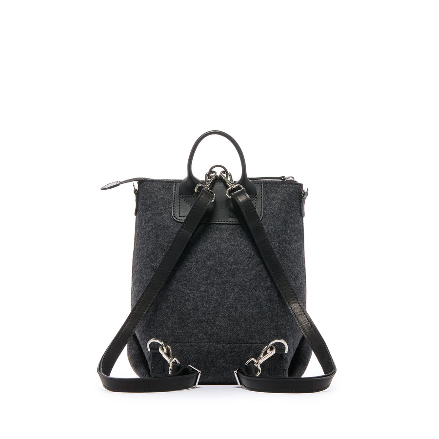 backpack felt leather Merino Wool Felt & Leather Mini Bedford Backpack in Charcoal/Black