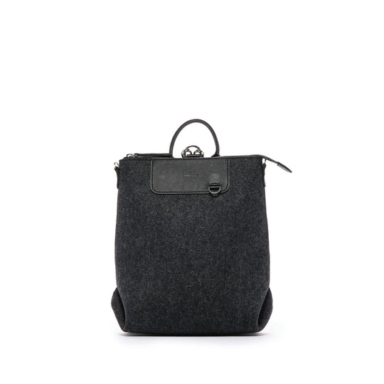 Bedford Backpack Mini Charcoal Felt, Black Leather - TheHans