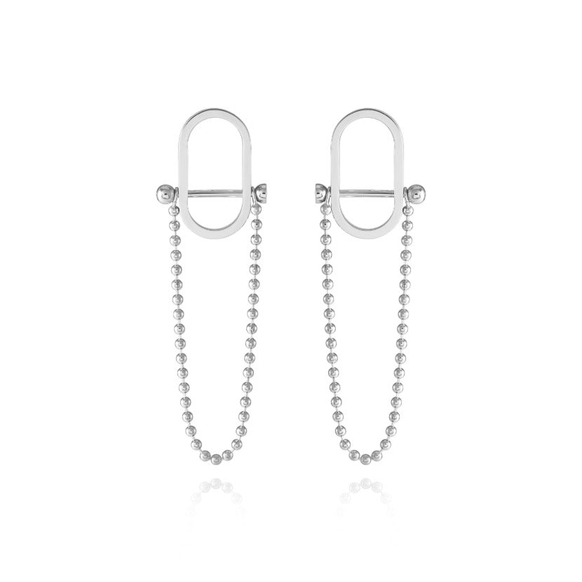 Lock Motif Ball Chain Drop Earrings Silver/Gold