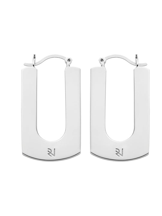 Silver Rectangle-Flat French Lock Earrings