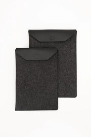 Laptop Sleeve 15" - Charcoal Felt, Black Leather - TheHans